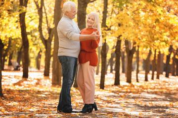 Canvas Print - loving mature couple dancing in autumn park