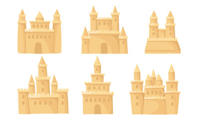 Sand castles with towers. Vector illustration on a white background.