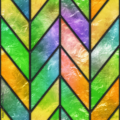 Naklejka na szybę Colored glass seamless texture with geometric pattern for window, stained glass, 3d illustration