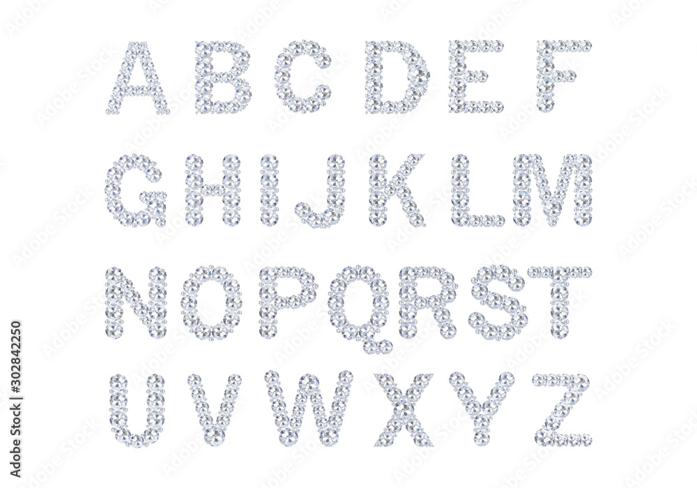 Diamond letters with gemstones isolated on black.3D rendering Stock ...