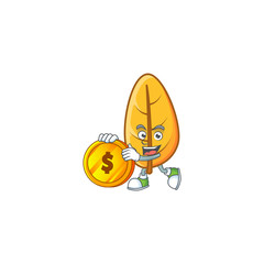 Sticker - Yellow autumn leaves in with mascot bring coin