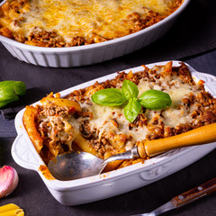 noodle , minced meat casserole with cheese