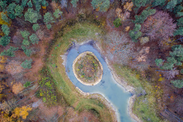 Poster - Drone photo of small pond in Wiaczyn landscape park near Lodz city, Poland