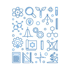 Wall Mural - Vector STEM - Science, Technology, Engineering and Math concept blue linear illustration on white background