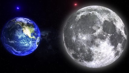 Wall Mural - Color galaxy with Moon and Planet Earth. Moon and Planet Earth rotating and approach in open space on the blue Milky Way. Video contains: Moon, Milky Way, Space, Galaxy, Stars, Planet, Earth. 4k