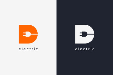 Simple Letter D Electricity Logo Concept Design Template isolated on white and black background. Flat Vector Illustration.