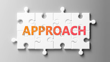 Approach Complex Like A Puzzle - Pictured As Word Approach On A Puzzle Pieces To Show That Approach Can Be Difficult And Needs Cooperating Pieces That Fit Together, 3d Illustration