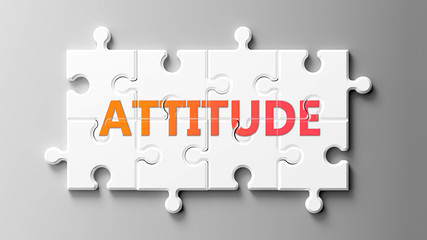 attitude complex like a puzzle - pictured as word attitude on a puzzle pieces to show that attitude 