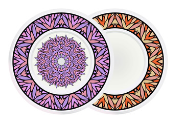 Set of two round decoration frame and mandala ornament. vector illustration.