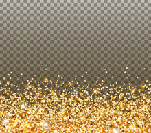 Gold Glitter Particles And Light Effect Sparks Isolated On Transparent Background. Vector Glow Golden Shimmer Confetti Texture For Christmas, New Year Luxury Card Design.