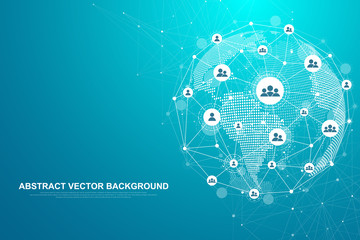 Fototapete - Networking connection concept abstract technology. Global network connections with points and lines. Big data visualization. Futuristic infographic. Vector illustration