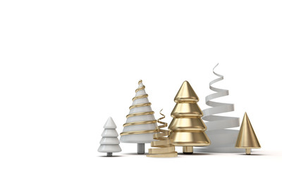 Wall Mural - Festive minimal Christmas tree banner with gold and white shapes