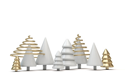 Wall Mural - Festive minimal Christmas tree banner with gold and white shapes
