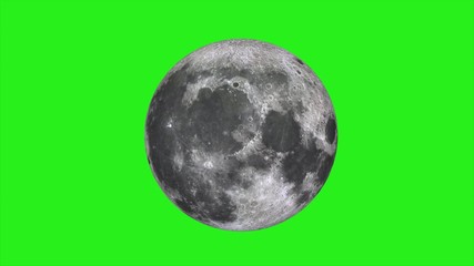 Wall Mural - moon on green screen. moon rotates around its axis and moving away. texture of the moon on a green b
