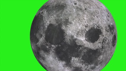 Wall Mural - moon on green screen. moon rotates around its axis and moving away. texture of the moon on a green b