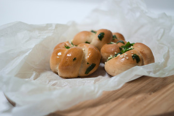 homemade sweet bread with greens