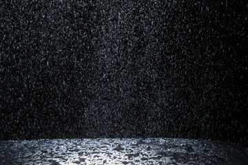 dark background shot of rain falling
