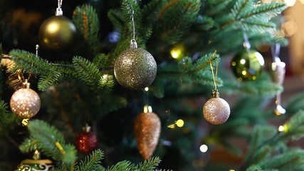 Wall Mural - christmas tree with decations and garland. holiday background