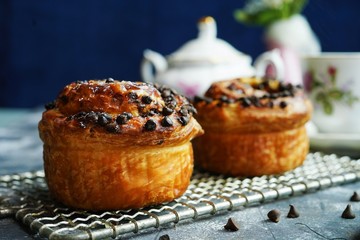 Wall Mural - Cruffin / Chocolate Croissant muffins, selective focus