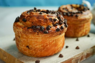 Poster - Cruffin / Chocolate Croissant muffins, selective focus