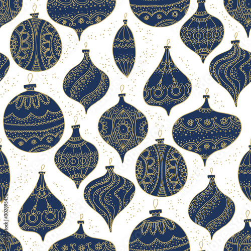 Hand drawn vector Xmas balls seamless pattern
