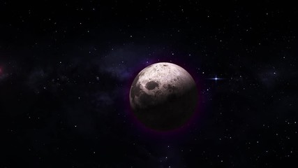 Wall Mural - Planetary moon from space. Earth's natural satellite rotating animation. Motion moon in the galaxy with stars. Video contains: Moon, Luna, lunar, space, planet, galaxy, stars, cosmos. 4k