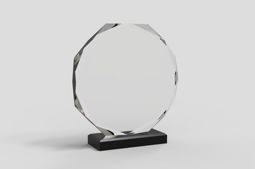 Blank Transparent Crystal Trophy for mock up. 3d render illustration.