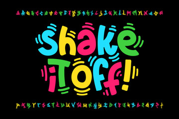 Wall Mural - Shaky style font design, shake it off poster, vibrant alphabet letters and numbers