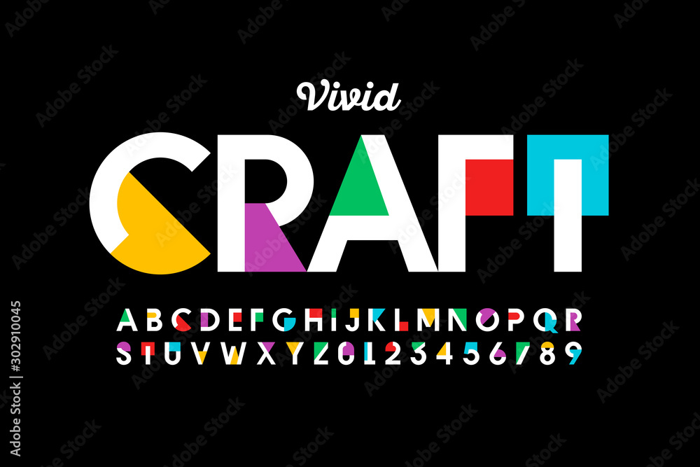 Modern vivid color style font, vibtant alphabet, letters and numbers - obrazy, fototapety, plakaty 