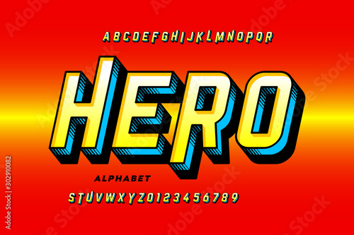 Fotografía Comics style super hero font, alphabet letters and numbers