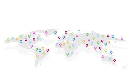Wall Mural - world map with color pins, concept of locating interesting places around the world