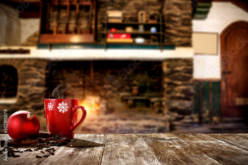Christmas Mugs With A Hot Drink Steam Smoke And Christmas