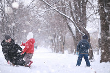 Kids Walk In The Park First Snow