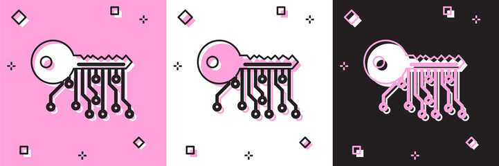 Set Cryptocurrency key icon isolated on pink and white, black background. Concept of cyber security or private key, digital key with technology interface. Vector Illustration