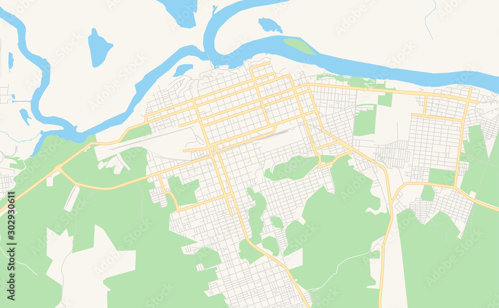 Printable street map of Corumba, Brazil Stock Vector | Adobe Stock