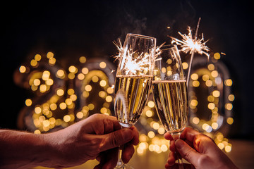 glasses with champagne, new year celebration concept