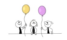 Doodle Stick Figure: People With Balloons.