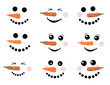 Cute snowman face vector set