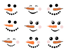 Cute Snowman Face Vector Set