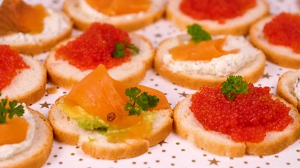 Sticker - festive canapé with cream, salmon and caviar