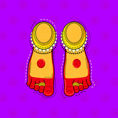 vector design of desi (indian) art style feet of goddess laxmi.