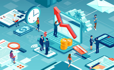Wall Mural - vector of businesspeople working together offering professional financial services to clients