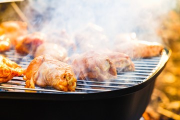 Barbecue chicken wings grilling fire,  wing.