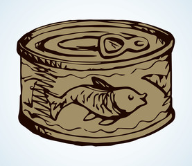 Sticker - Fish Can. Vector drawing icon