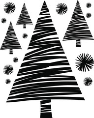 Canvas Print - One hand drawn New Year and Christmas trees, snowflakes. Doodle vector illustration for winter greeting cards, posters, stickers and seasonal design.