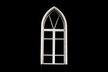 Antique Not Restored White Window Isolated On Black Background