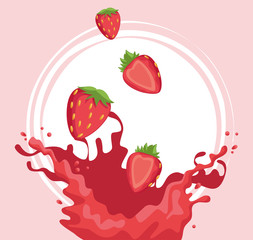 Canvas Print - strawberry fruits falling and splash of the juice