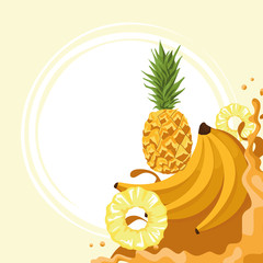 Poster - pineapples and bananas and juice splash