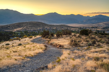 Wall Mural - Hiking trail winding through Utah Valley near homes