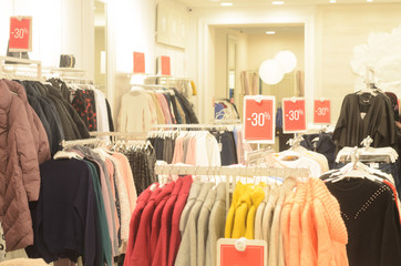 sale of clothes with 30 percent discount in the store or shopping centre.